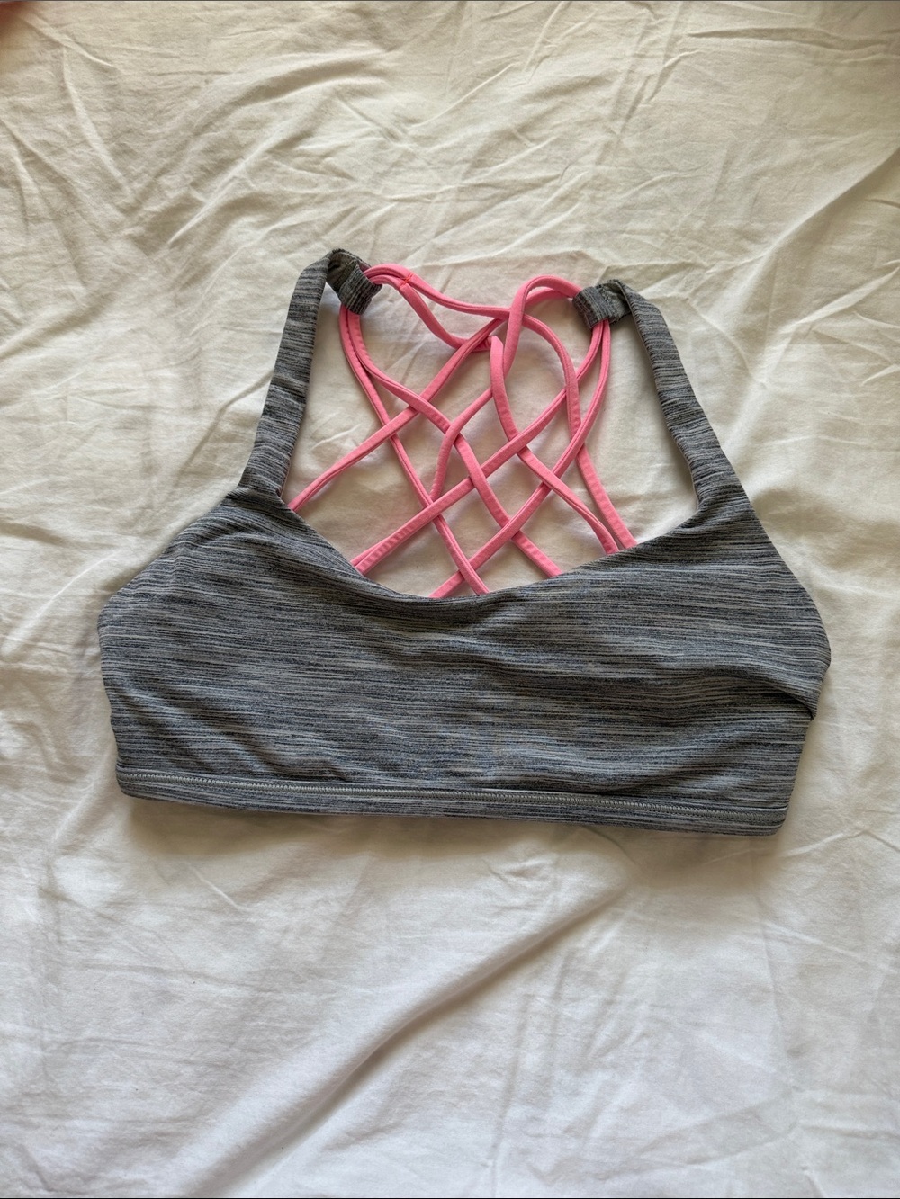 lululemon athletica Gray Sports Bra with Pink Crisscross Back